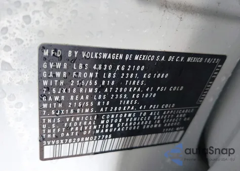 2024 Volkswagen Taos S from USA, damaged, VIN 3VV8X7B29RM027795